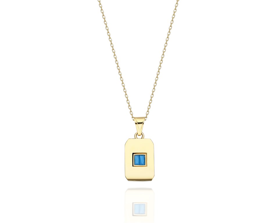 ANKA TAKI 585KOLYELER14 Ayar Altın Kolye-0.18Ct Firuze Baget Plaka Kolye-Hediye Altın Kolye