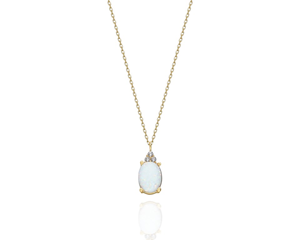 ANKA TAKI 585KOLYELER14 Ayar Altın Kolye -1.5Ct Opal  Oval Taşlı Pırlanta Montürü  Nano Has Taşlı Altın Kolye-Hediye 14 Ayar Altın Kolye