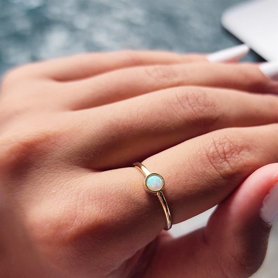 Minimal Opal Tek Taş Şans ve Uğur 925 Ayar Gümüş Yüzük