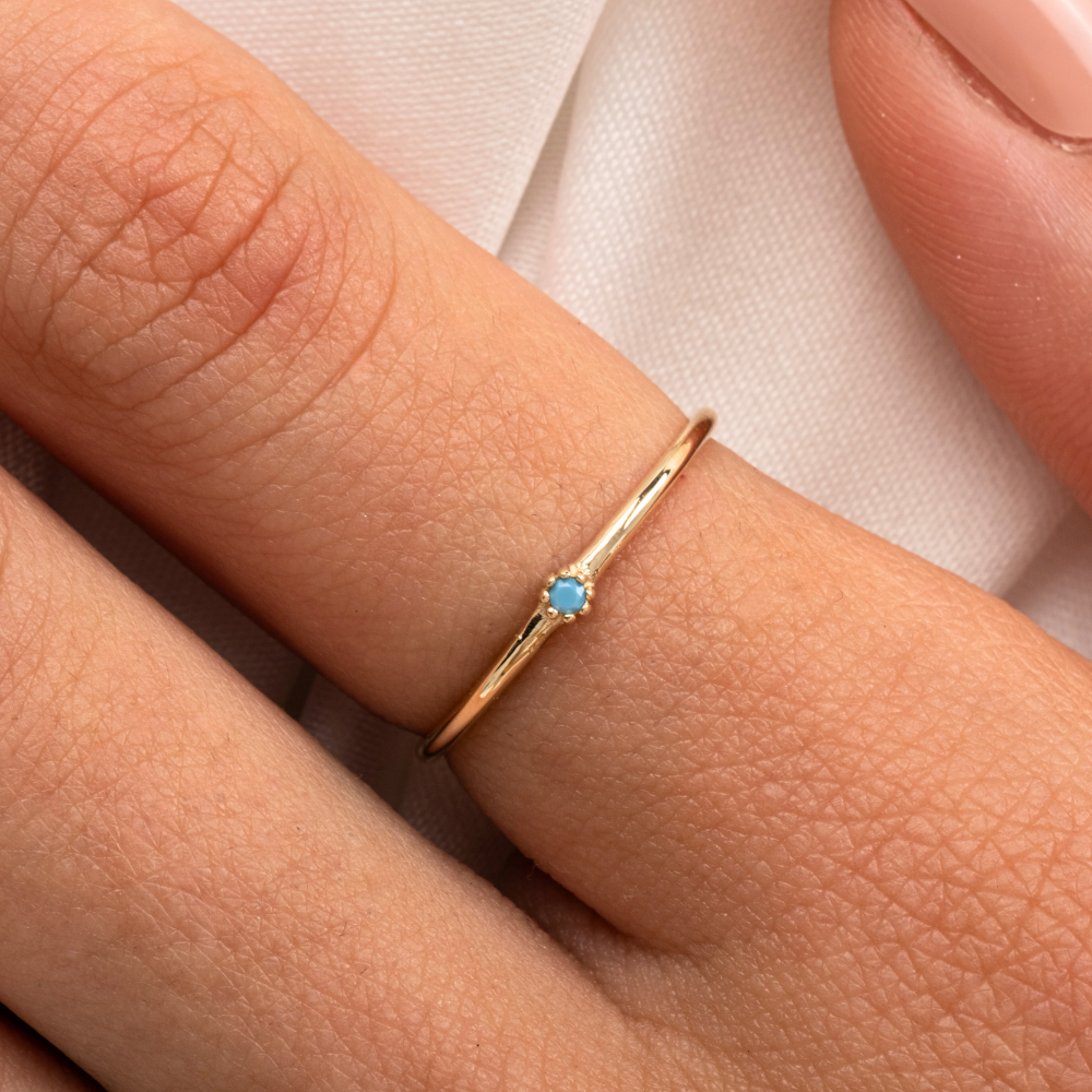 925 Ayar Minimal Tek Taş Gümüş Yüzük-0.05 CT Firuze Tek Taş Gümüş Yüzük-Firuze Eklem Yüzüğü 
