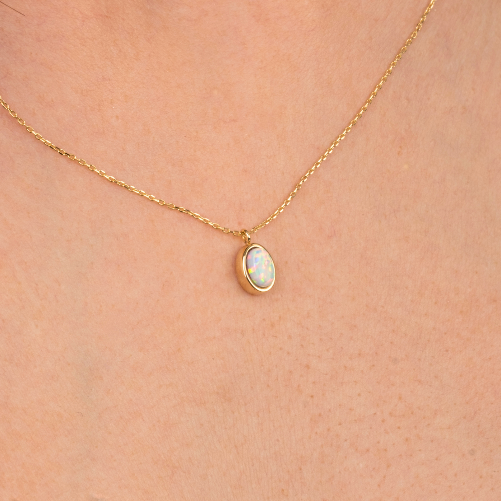 FasekGoldKOLYELERAltın Kolye - Opal Oval Taşlı 14 Ayar Altın Kolye