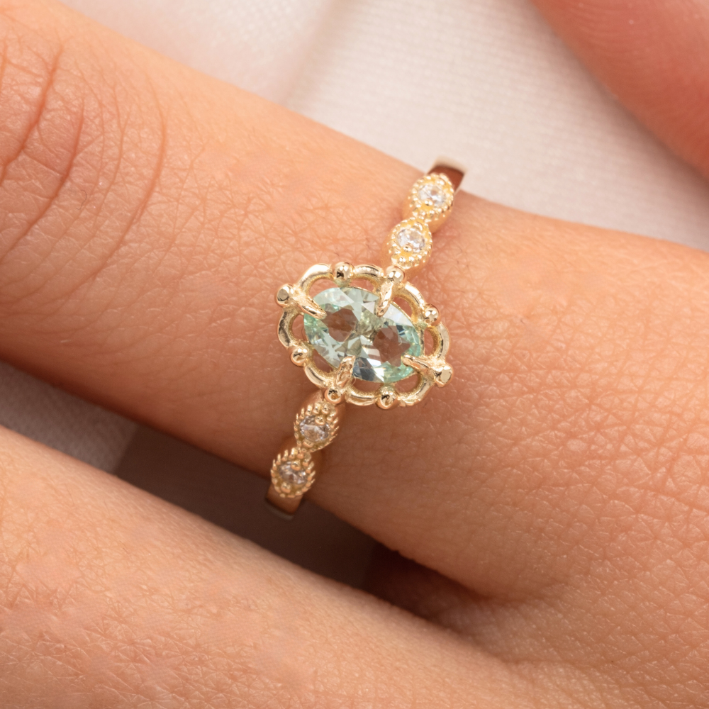 FasekGoldYÜZÜKLERAltın Yüzük - Green Topaz Taşlı Gelin Başı Tektaş 14 Ayar Altın Evlilik Teklifi Yüzüğü