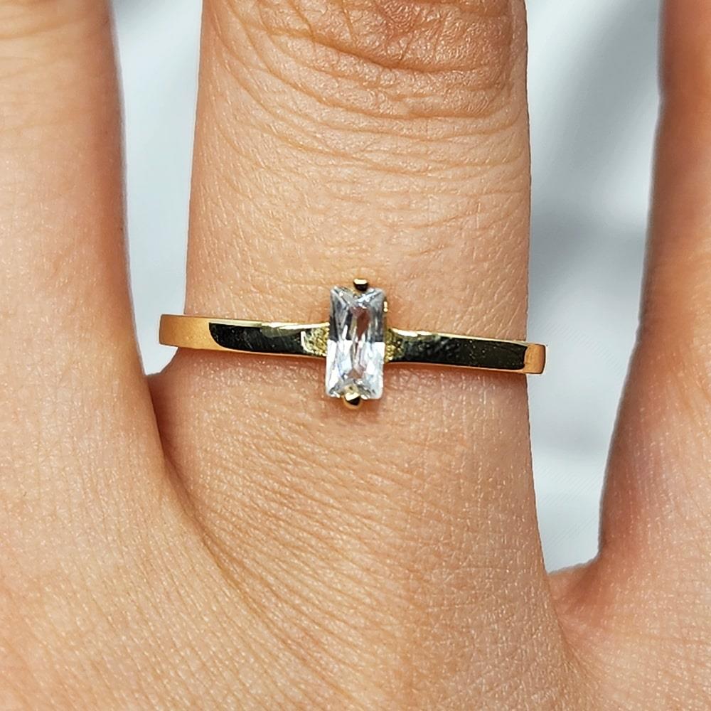 FasekGoldYÜZÜKLERBaget Altın Yüzük - 14 Ayar Altın Fantazi Swarovski Taşlı Tek Taş Yüzük - Tektaş Altın Yüzük