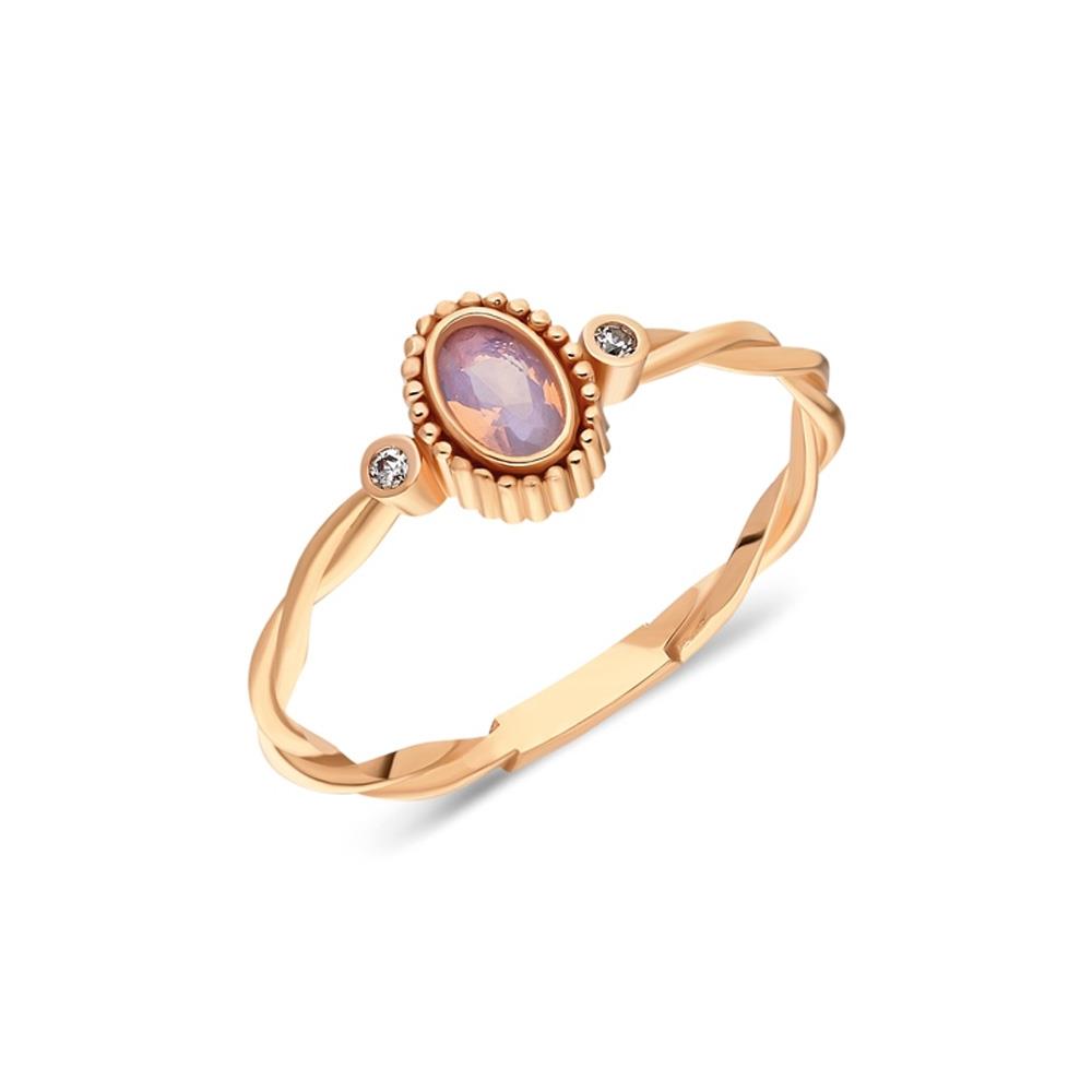 FasekGoldYÜZÜKLERBurgu Altın Yüzük - 14 Ayar Altın Tria Burgu 0.30 Karat Pembe Quartz Taşlı Roz Yüzük 