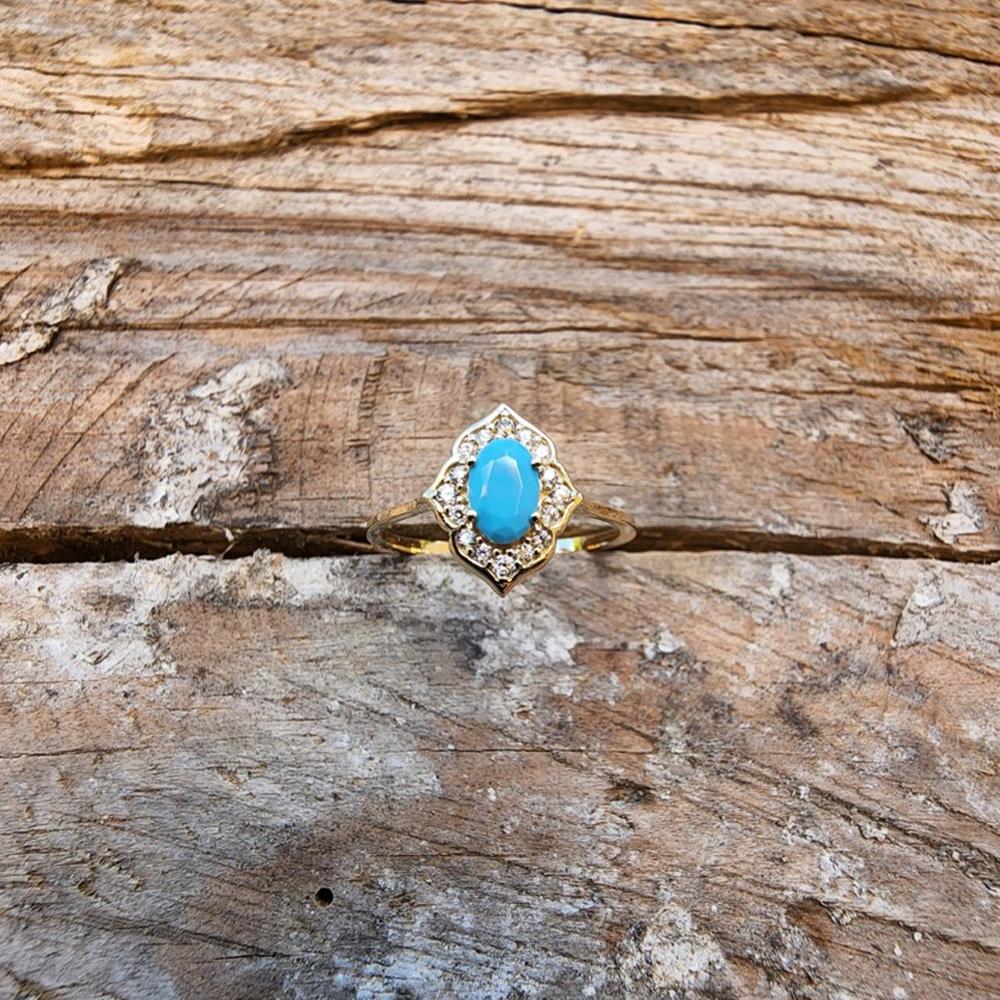 FasekGoldYÜZÜKLEREvlilik Teklifi Altın Yüzük - 14 Ayar Altın Vintage 0.80 Ct Turkuaz Taşlı Evlilik Teklifi Yüzüğü