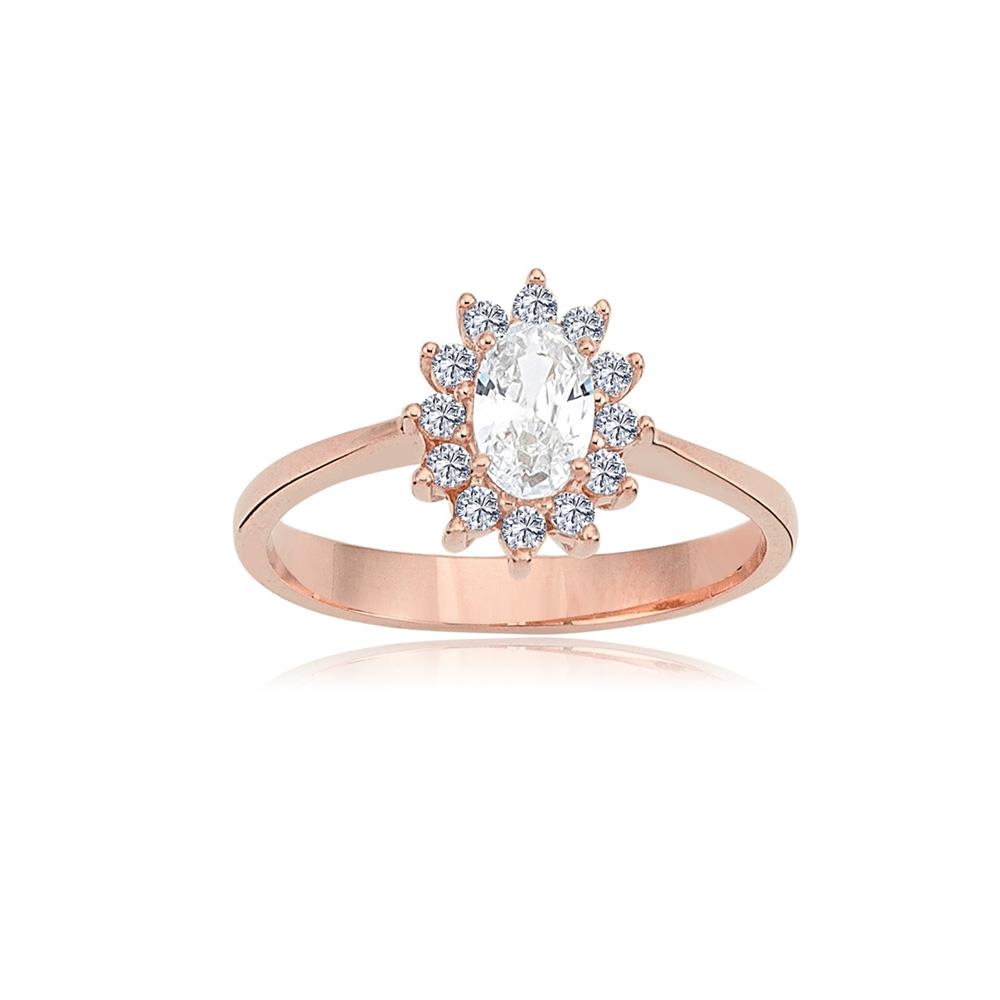 FasekGoldYÜZÜKLEREvlilik Teklifi Altın Yüzük - 14 Ayar Altın 1.10 Ct Swarovski Taş Anturajlı Evlilik Teklifi Yüzüğü