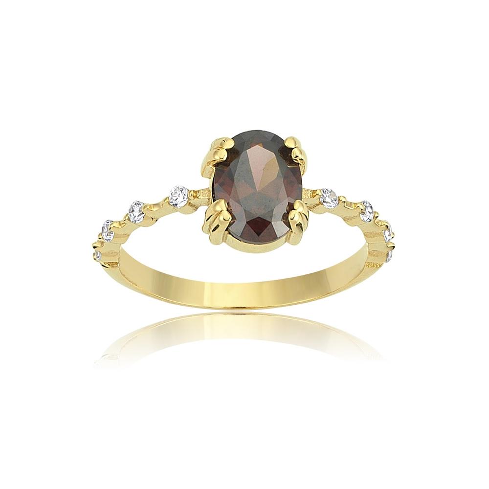 FasekGoldYÜZÜKLEREvlilik Teklifi Yüzüğü - 14 Ayar Altın Oval Smoky Quartz Taşlı Evlilik Teklifi Yüzüğü - Eşe Sevgili