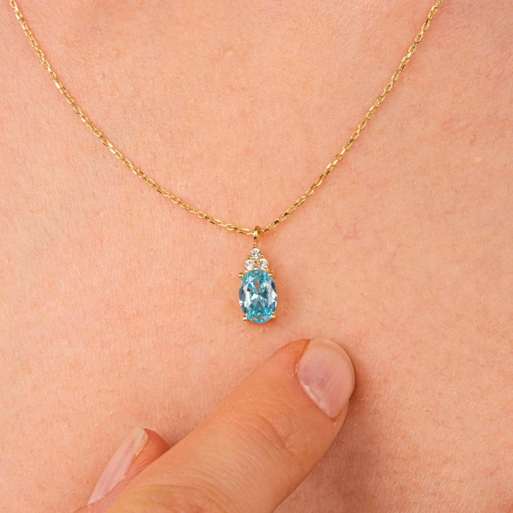 FasekGoldGÜMÜŞGümüş Kolye - Blue Topaz Oval Taşlı 925 Ayar Gümüş Kolye