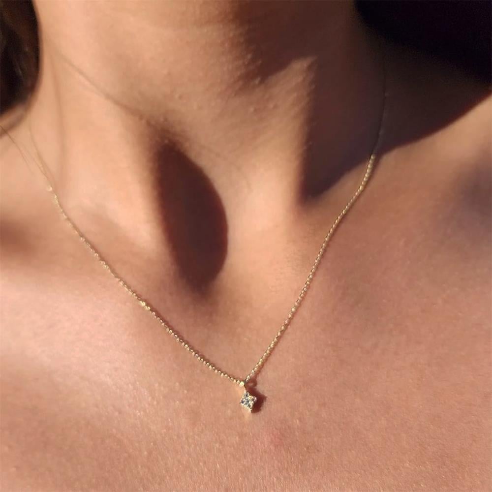 FasekGoldKOLYELERKaro Taşlı Minimal Zarif Tarz Gündelik Pırlanta(Signty)Taşlı Tasarım 14 Ayar Altın Stil Modern Kolye