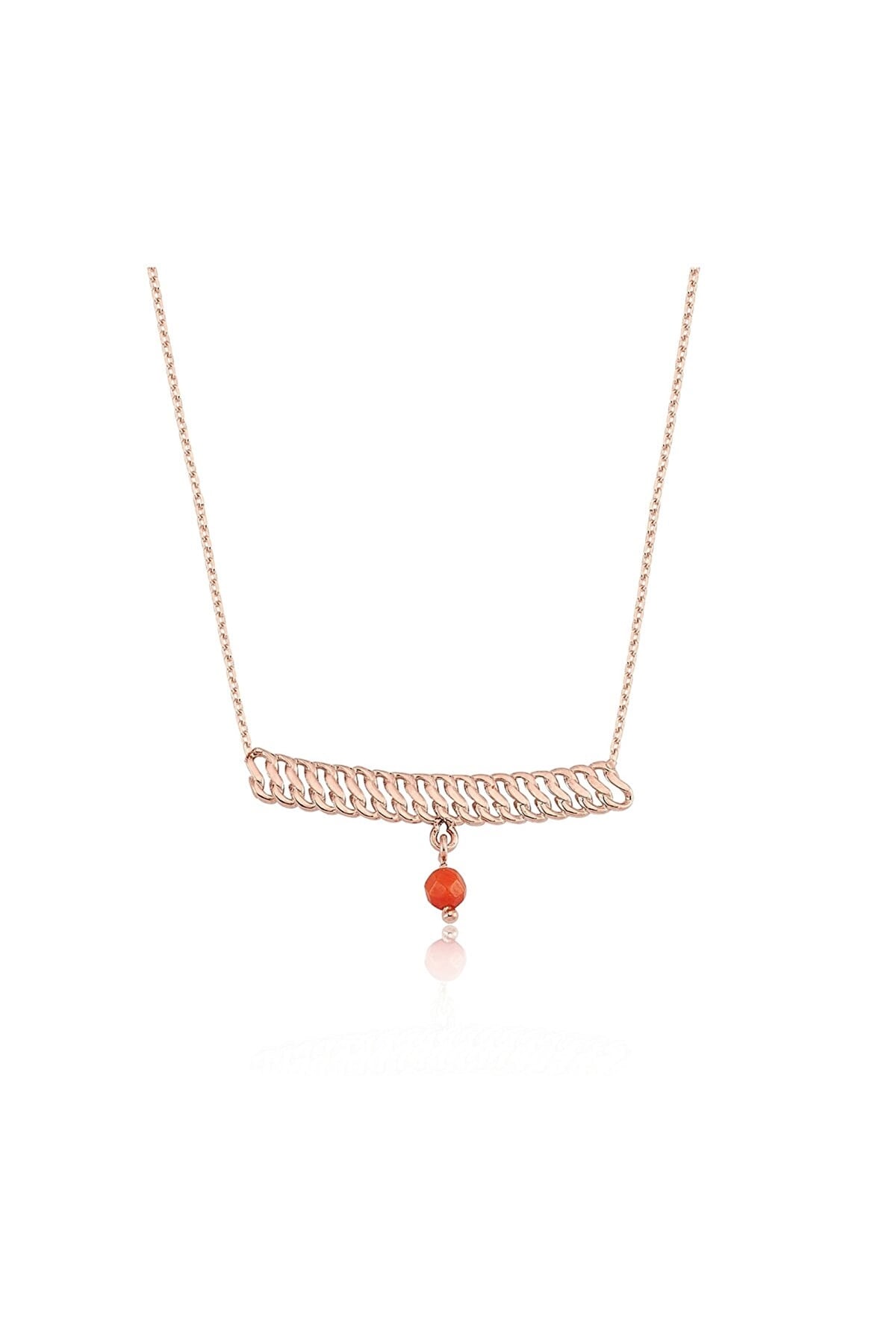 Anka Takı 585KOLYELERMercan Sallantılı Şerit ÖrgüAltın  Kolye