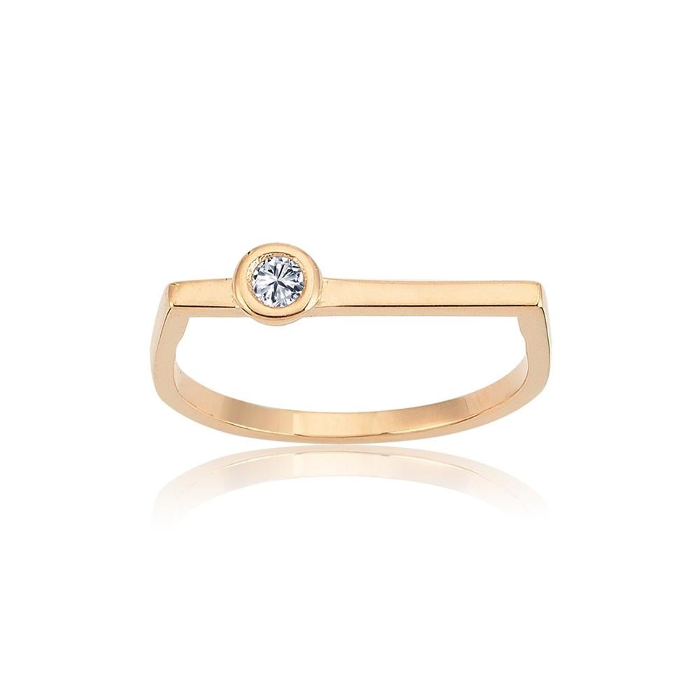 FasekGoldYÜZÜKLERMinimal Altın Yüzük - 14 Ayar Altın 0.20 Karat Swarovski Taşlı Tek Taş Minimal Yüzük - Sevgiliye