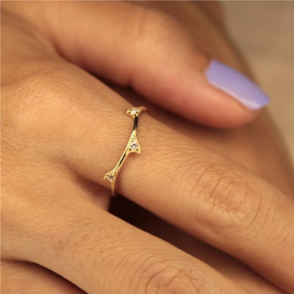 FasekGoldYÜZÜKLERMinimal Altın Yüzük - 14 Ayar Altın Dal 0.25 Karat Swarovski Taşlı Minimal Kadın Yüzük - Hediyelik