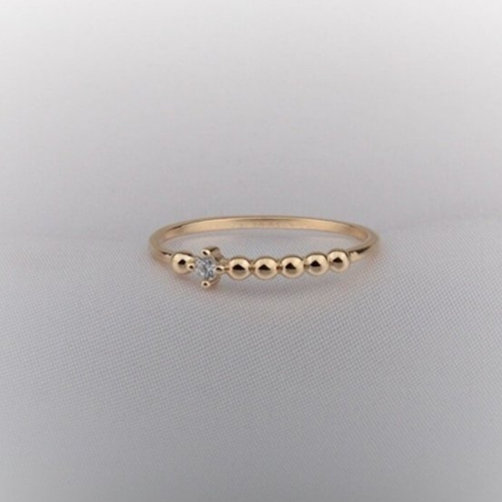 FasekGoldYÜZÜKLERMinimal Altın Yüzük - 14 Ayar Altın Güverseli Swarovski  Taşlı Minimal Tek Taş Kadın Yüzük
