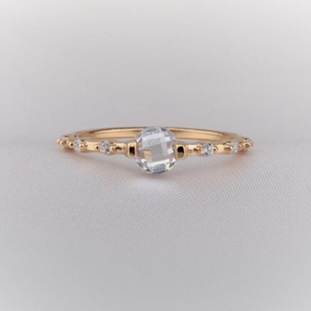 FasekGoldYÜZÜKLERMinimal Altın Yüzük - 14 Ayar Altın Kristal Quartz Taşlı Minimal Kadın Yüzük - Eşe, Sevgiliye Yüzük