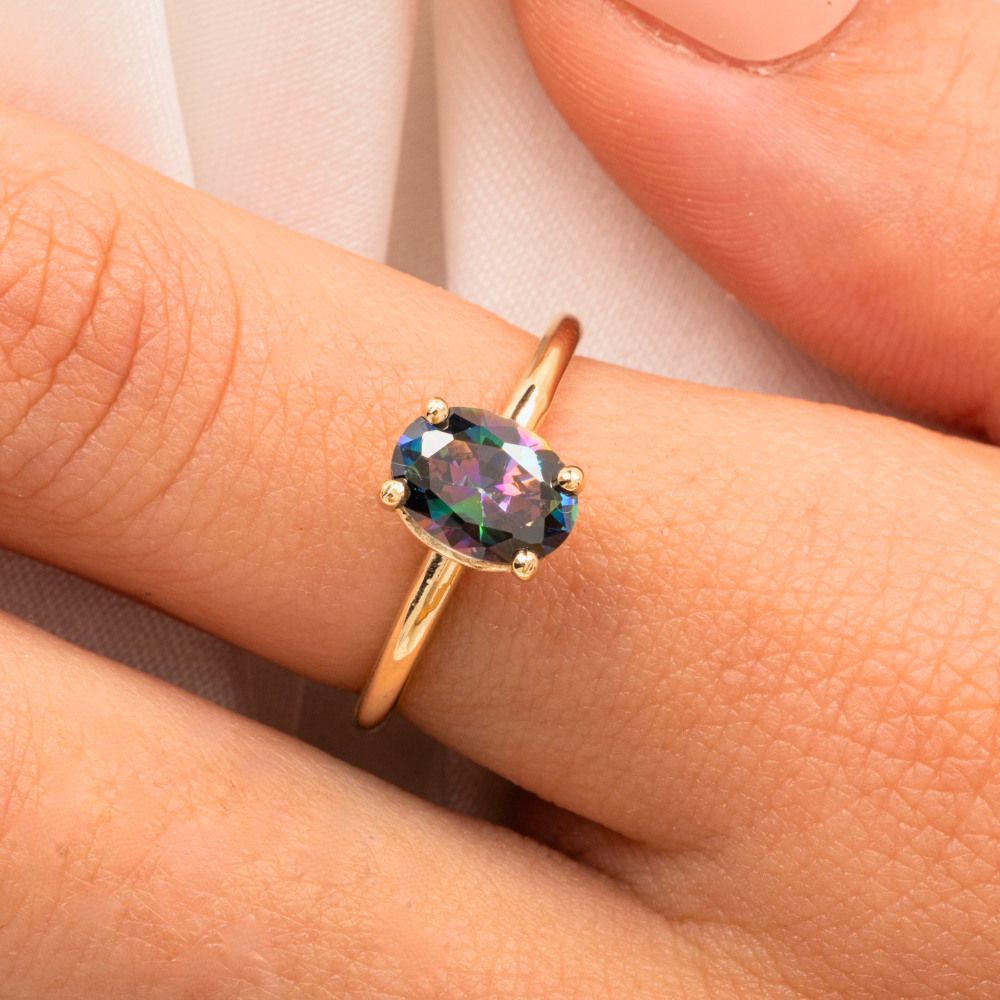 FasekGoldGÜMÜŞNikola 1.50 CT Mistik Topaz Tektaş 925 Ayar Gümüş Evlilik Teklifi Yüzüğü-Hediye Gümüş Tektaş Yüzük