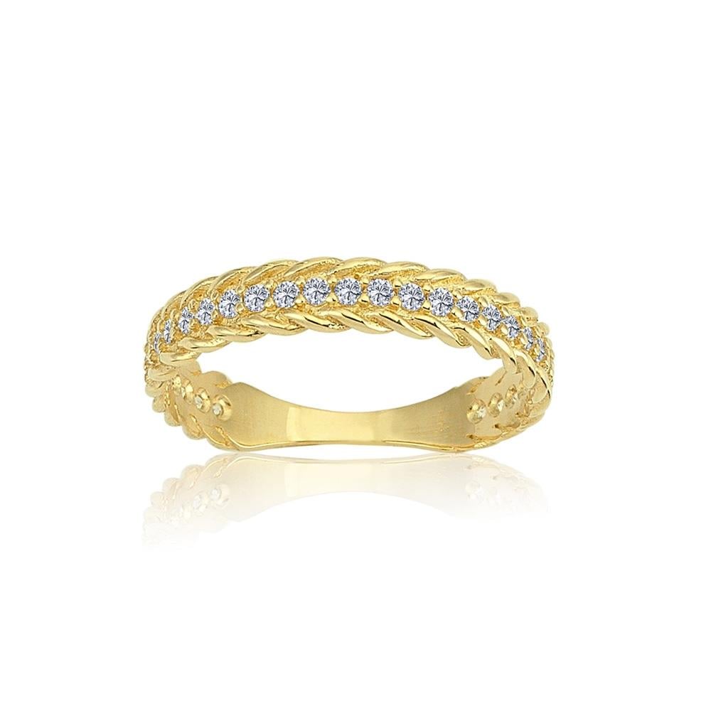 FasekGoldYÜZÜKLERÖrgü Altın Yüzük - 14 Ayar Altın Tam Tur Örgü Swarovski Taşlı Kadın Yüzük - Anneler Gününe Hediye
