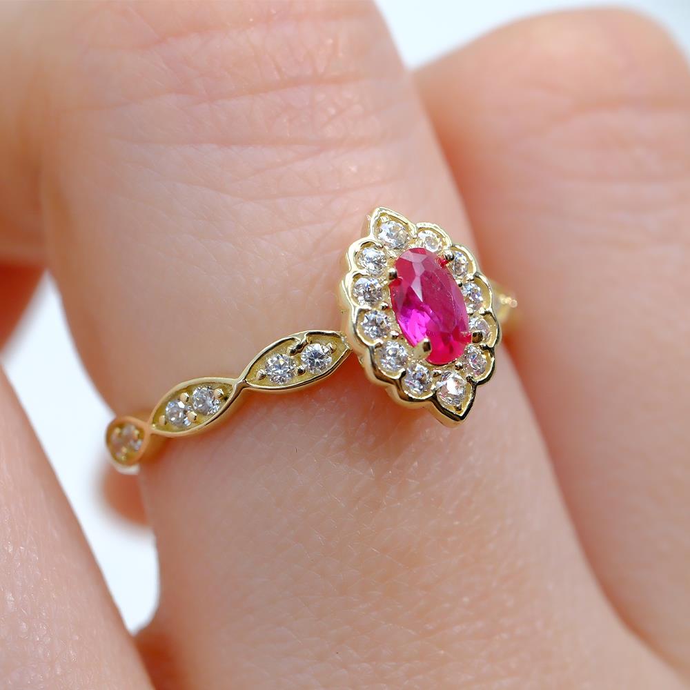 FasekGoldYÜZÜKLEROval Altın Yüzük - 14 Ayar Altın Fantazi Oval Ruby Taşlı Kadın Yüzük - Hediyelik, Minimal Yüzük