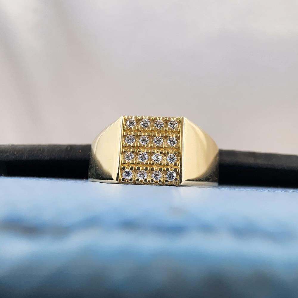 FasekGoldYÜZÜKLERŞövalye Altın Yüzük - 14 Ayar Altın Kare Şövalye Swarovski Taşlı Kadın Yüzük - Anneye, Eşe Yüzük
