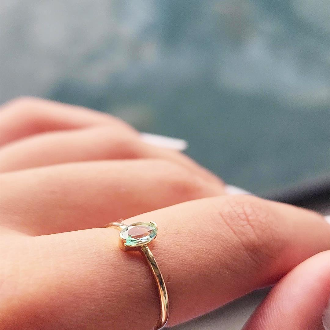FasekGoldYÜZÜKLERTektaş Altın Yüzük - 14 Ayar Altın 0.40 Karat Oval Topaz Taşlı Mininal Tek Taş Kadın Yüzük