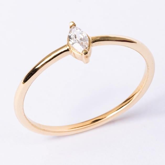 FasekGoldYÜZÜKLERTektaş Altın Yüzük - 14 Ayar Altın Markiz Swarovski Taşlı Minimal Tek Taş Altın Yüzük - Hediyelik
