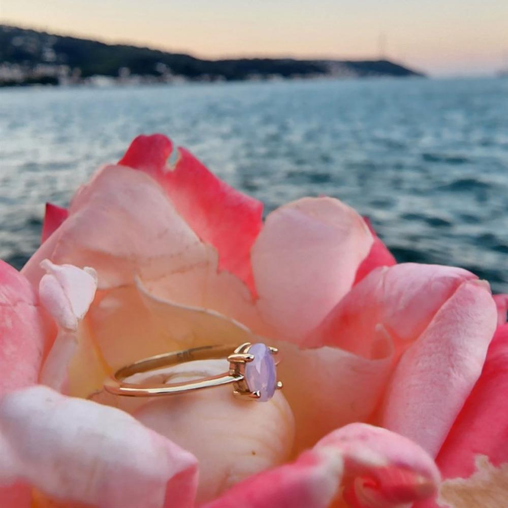 FasekGoldYÜZÜKLERTektaş Altın Yüzük - 14 Ayar Altın Oval 0.90 Ct Pembe Ouartz Taşlı Tek Taş Evlilik Teklifi Yüzüğü