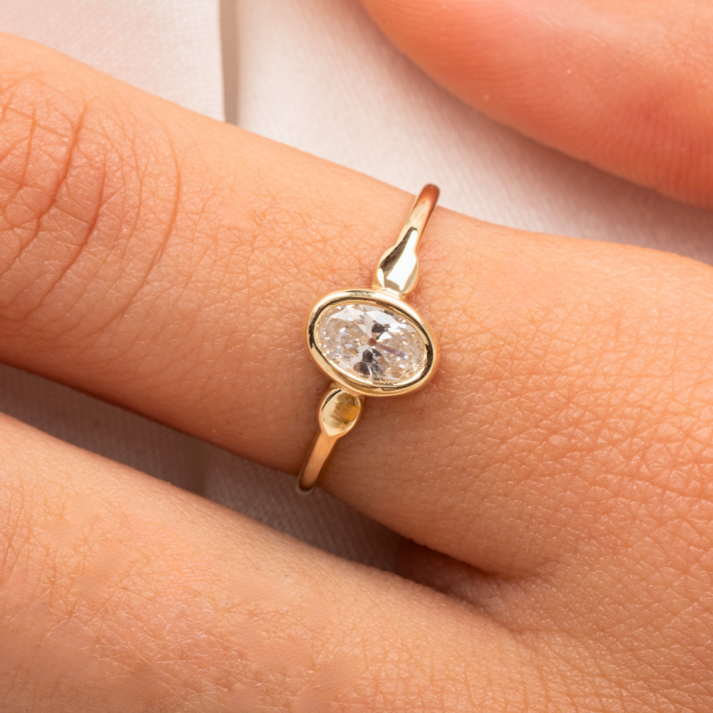 FasekGoldYÜZÜKLERTektaş Altın Yüzük - 14 Ayar Altın Swarovski Taşlı Tek Taş Evlilik Teklifi Yüzüğü