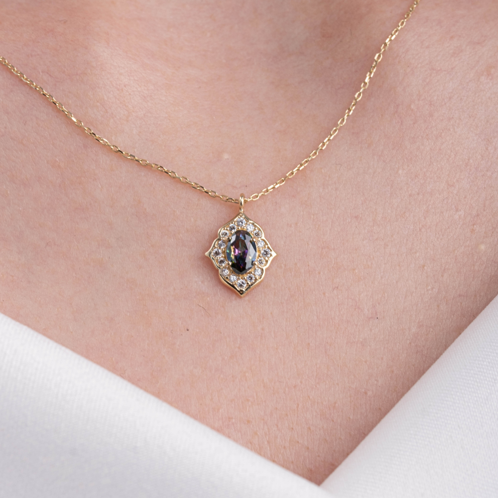 Fasek GoldKOLYELERVintage Mistik Topaz Taşlı Minimal Tarz Tasarım 14 Ayar Doğal Taşlı Altın Kolye