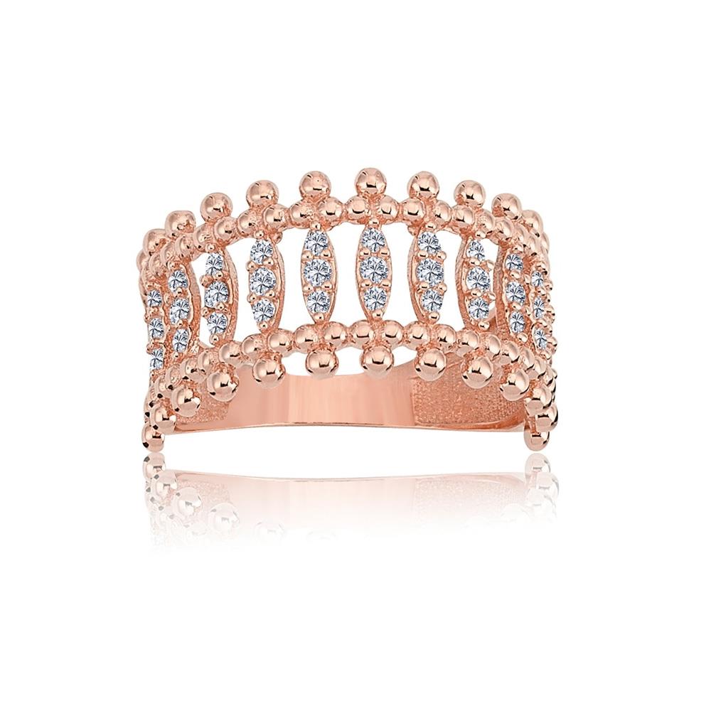 FasekGoldYÜZÜKLERYarım Tur Altın Yüzük - 14 Ayar Altın Taç Güverseli Swarovski Taşlı Yarım Tur Yüzük