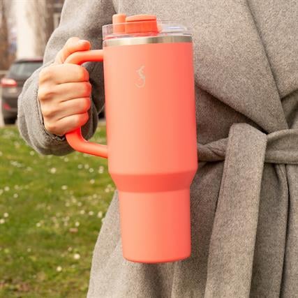 Lurch - “Big Cup” 1.2 L Mercan Pembe, Paslanmaz Çelik Termos - Uzatılabilir Pipetli, Çift Cidarlı, Sızdırmaz - 240876