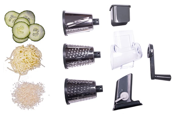 3 farklı kesim - salatalık, peynir, ekmek kırıntısı ve tambur rendeler