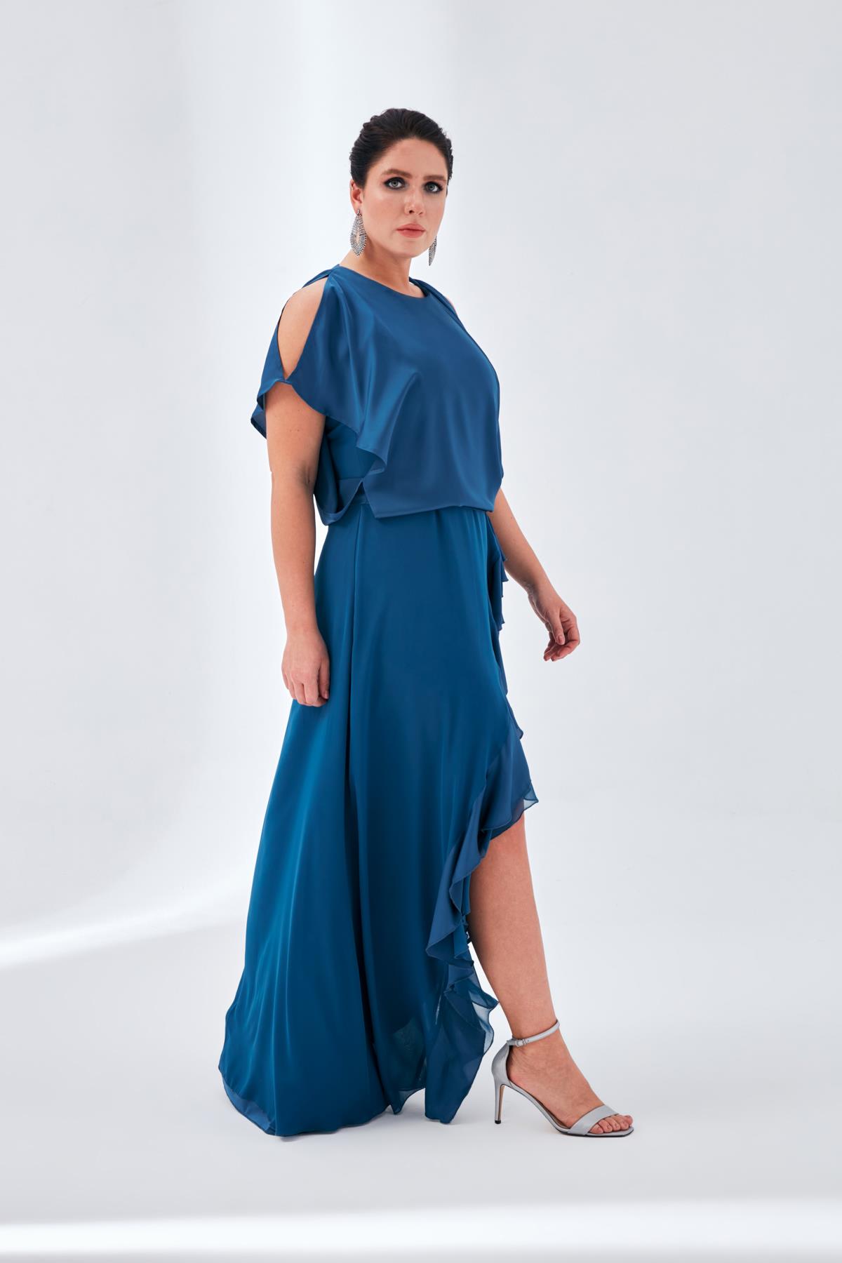Amelia Elbise İndigo - Omuz dekolteli abiye elbise | Elbise | Modalogy