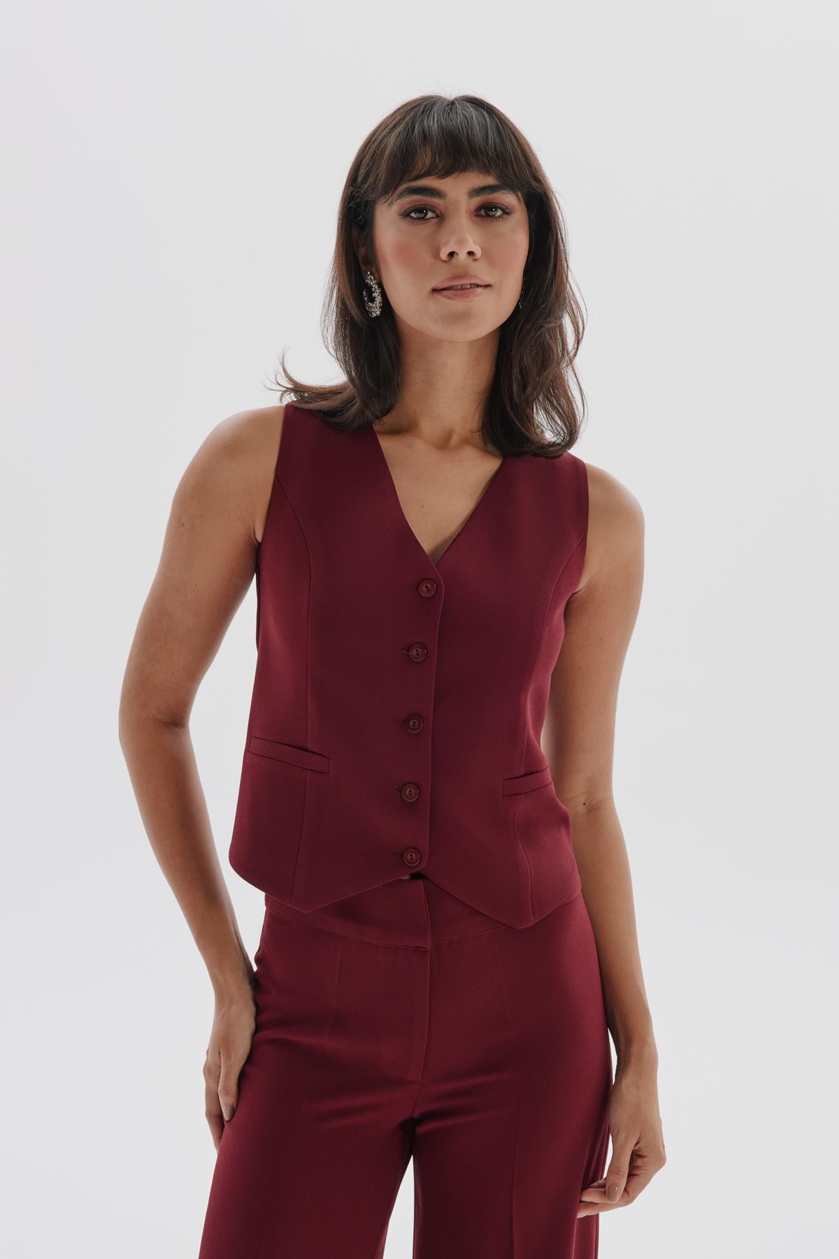 Annabel Vest Burgundy-Modalody-Büyük Beden Yelek