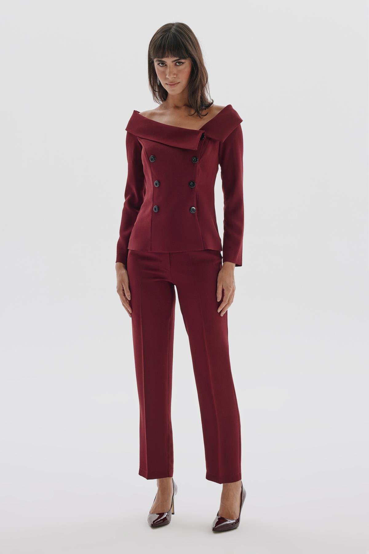 Camila Trousers Burgundy-Modalogy-Trousers