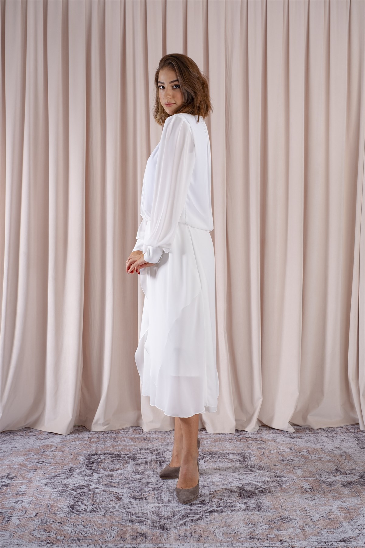Gala Elbise Beyaz - Beyaz krep şifon elbise | Elbise | Modalogy