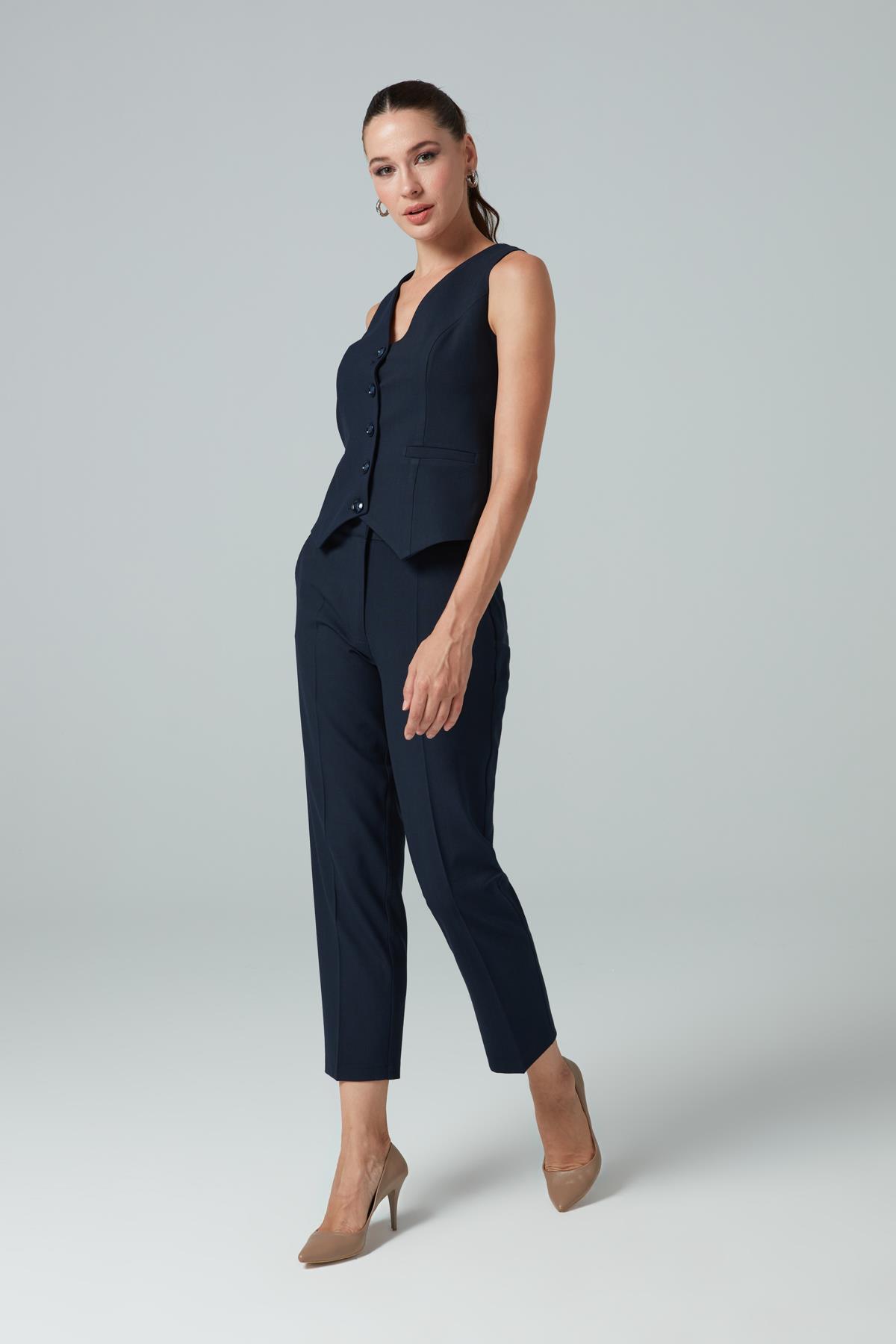 Hailey Vest - Navy blue striped vest | Vest | Modalogy