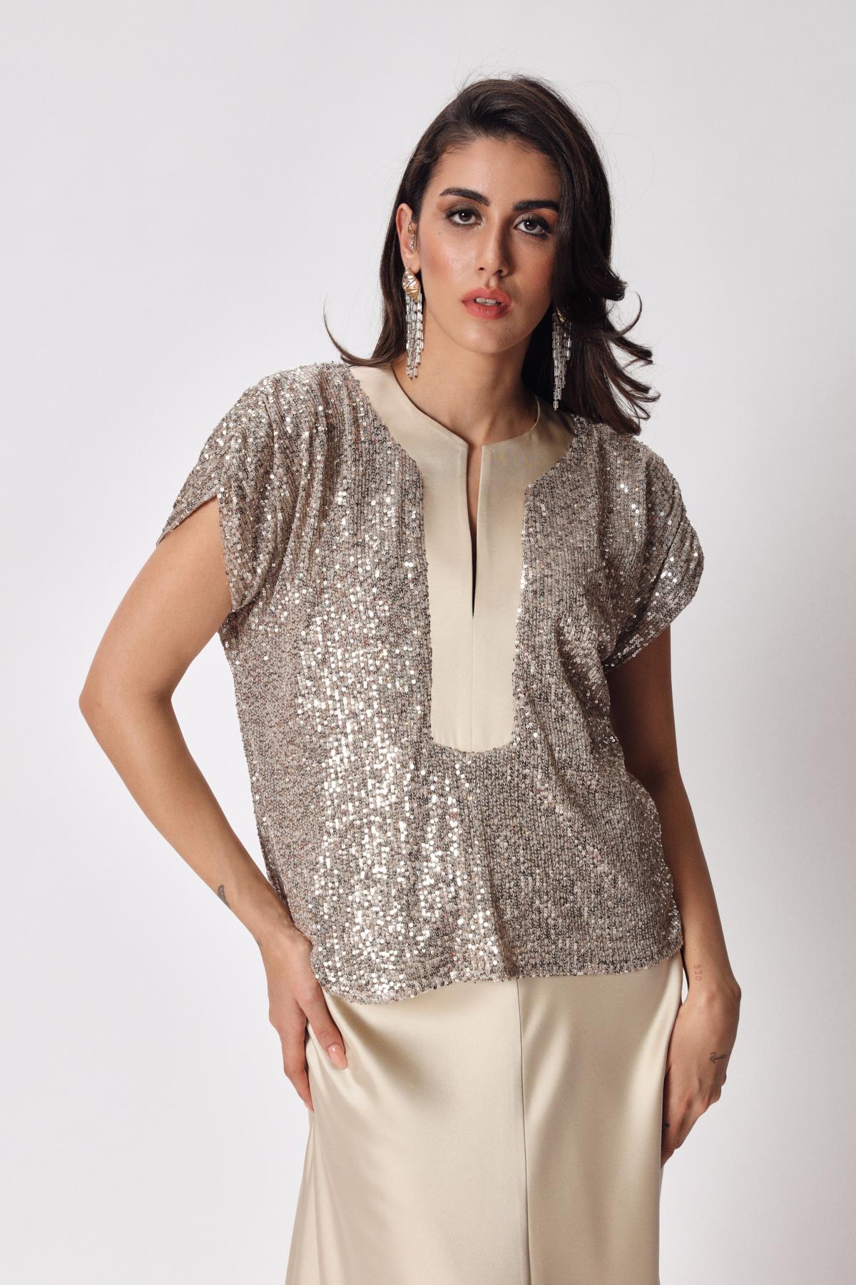 Iconas Blouse Beige-Modalody-Plus Size Blouses