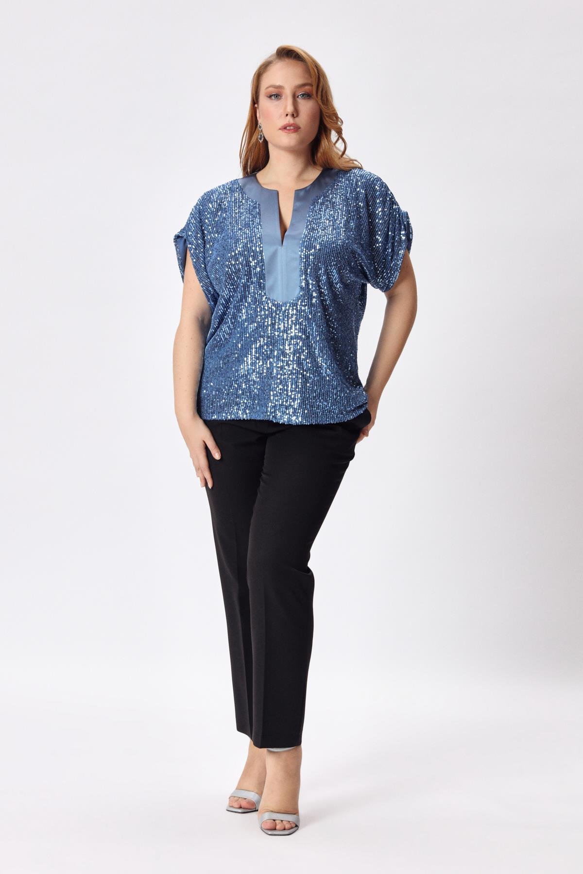 Iconas Blouse Indigo-Modalody-Plus Size Blouses