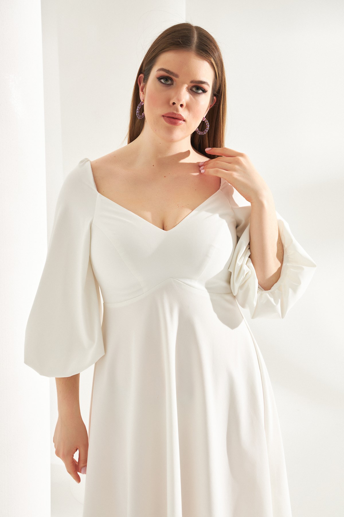 Lilium Elbise Beyaz - Balon kollu beyaz elbise | Elbise | Modalogy
