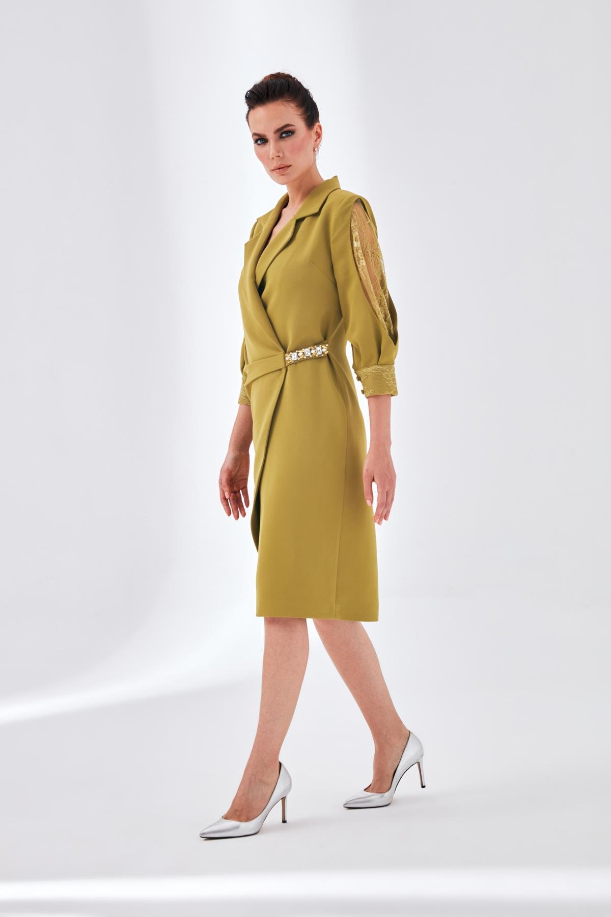 Lora Elbise Yeşil-Modalody-Büyük Beden Abiyeler