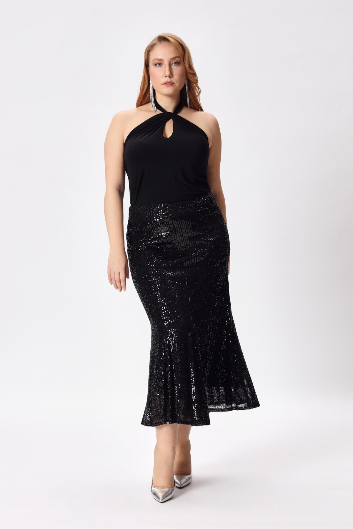 Milos Skirt Nero-Modalody-Plus Size Skirts