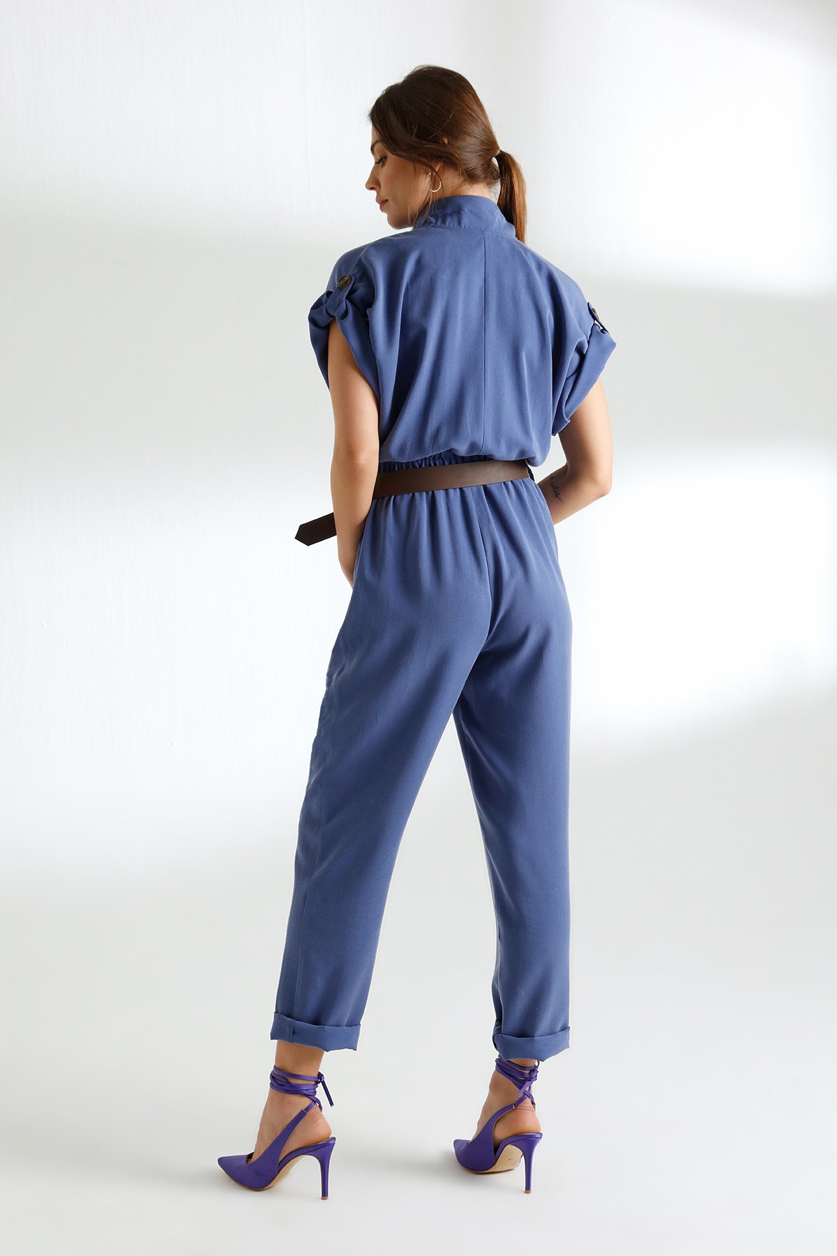 Mori Jumpsuit Purple - Button detail belted overall I Jumpsuit I Modalogy