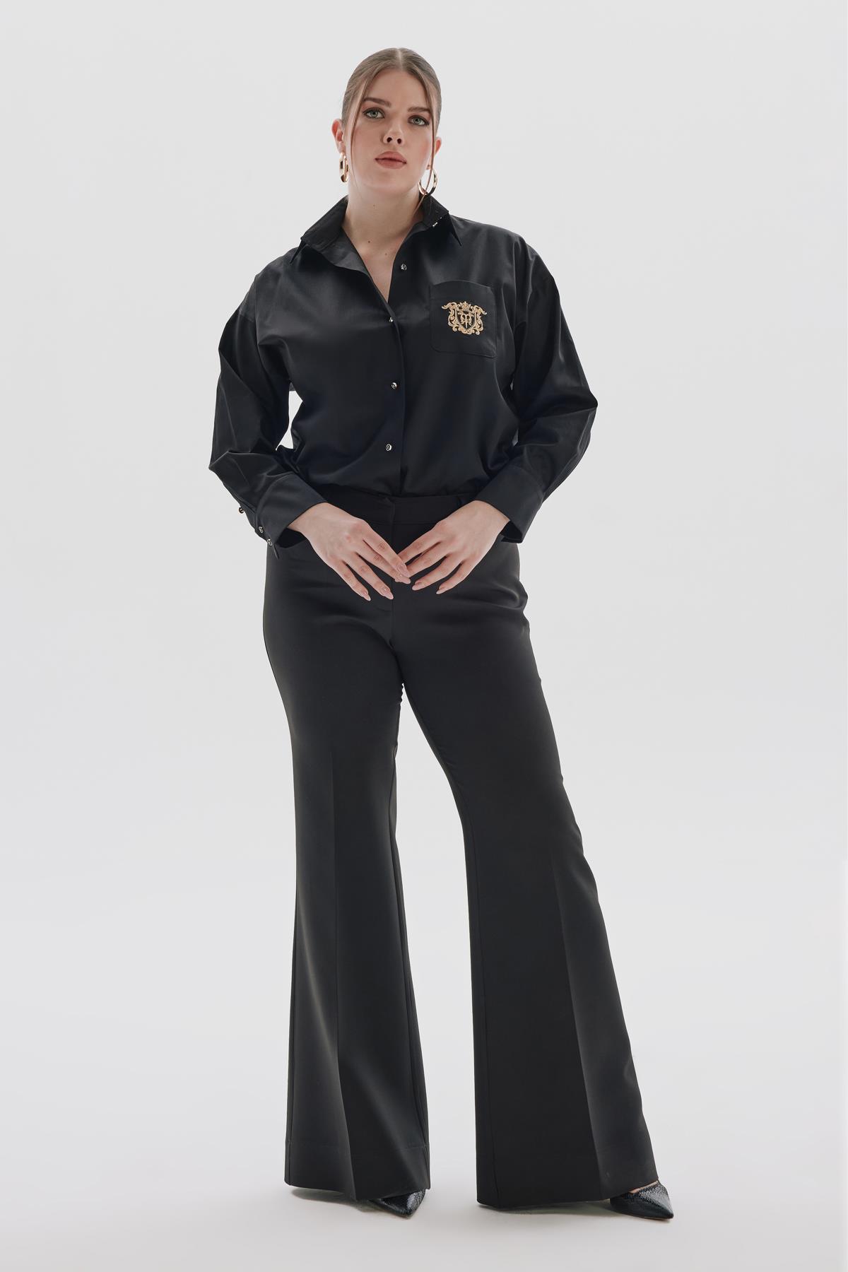 Roberta Shirt Black-Modalody-Plus Size Shirts 