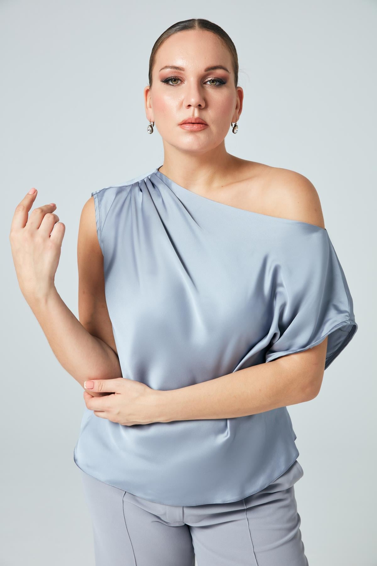 Violet Blouse Gray-Modalody-Plus Size Blouses
