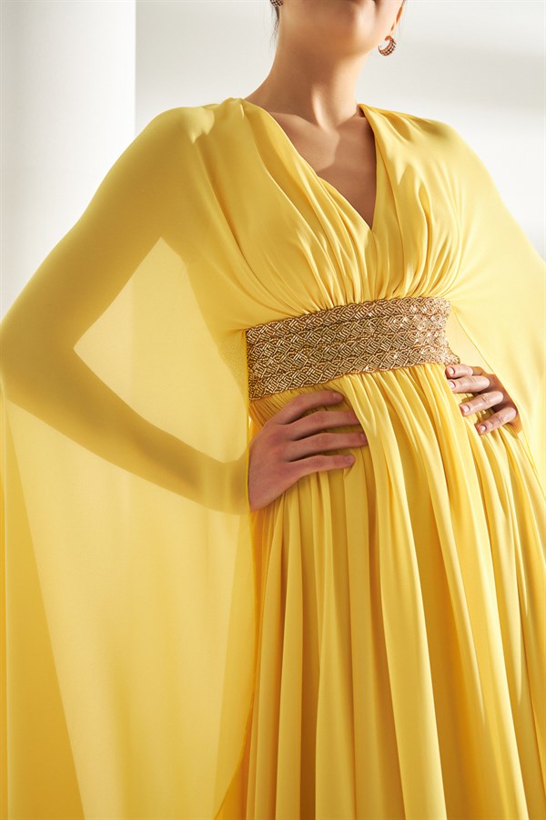 Yellow Bateau Neckline Chiffon Floor-length Dress Featuring Illusion Beaded  Sweetheart Bodice on Luulla