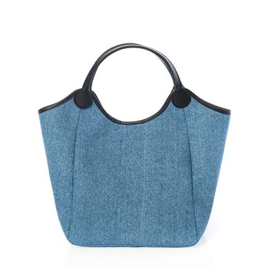 matnis Coco Model Siyah Deri Detaylı Denim Çanta