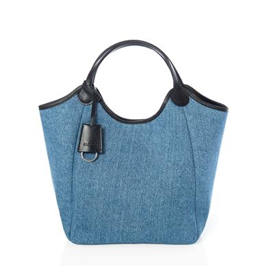 matnis Coco Model Siyah Deri Detaylı Denim Çanta