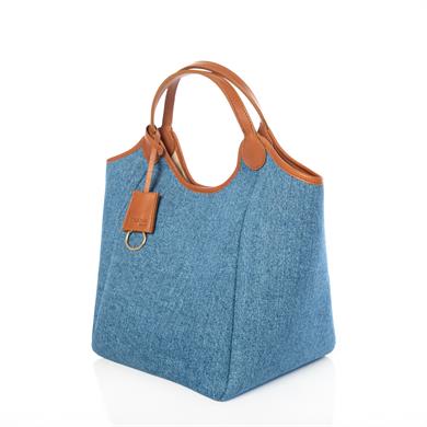 matnis Coco Model Taba Deri Detaylı Denim Çanta