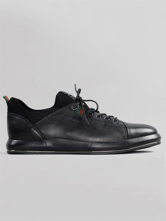 Serdar Yeşil Zweig Erkek Haki Deri Bağcıklı Sneaker-Siyah