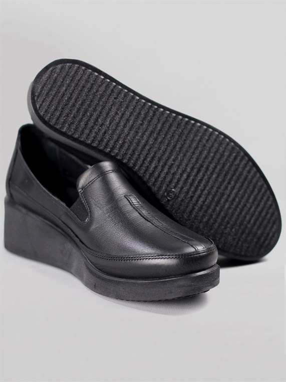 Beety 5000 Kadın Yandan Fermuarlı Hakiki Deri Casual Ayakkabı-Siyah
