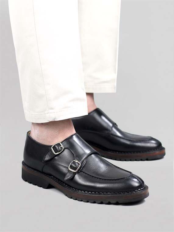 Serdar Yeşil Adrian Erkek Hakiki Deri Tokalı Klasik Ayakkabı-Siyah